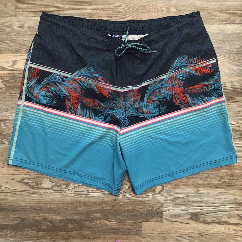 George Gray and Aqua Print Swim Trunks 3XL
